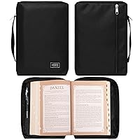 Christian Art Gifts Men or Women's Bible Cover Secure Zipper Jesus Fish, Black Canvas, Large