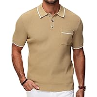 PJ PAUL JONES Men's Hollow Texture Knit Polo Shirts Breathable Contrast Shirt Lightweight Golf Shirts with Pocket