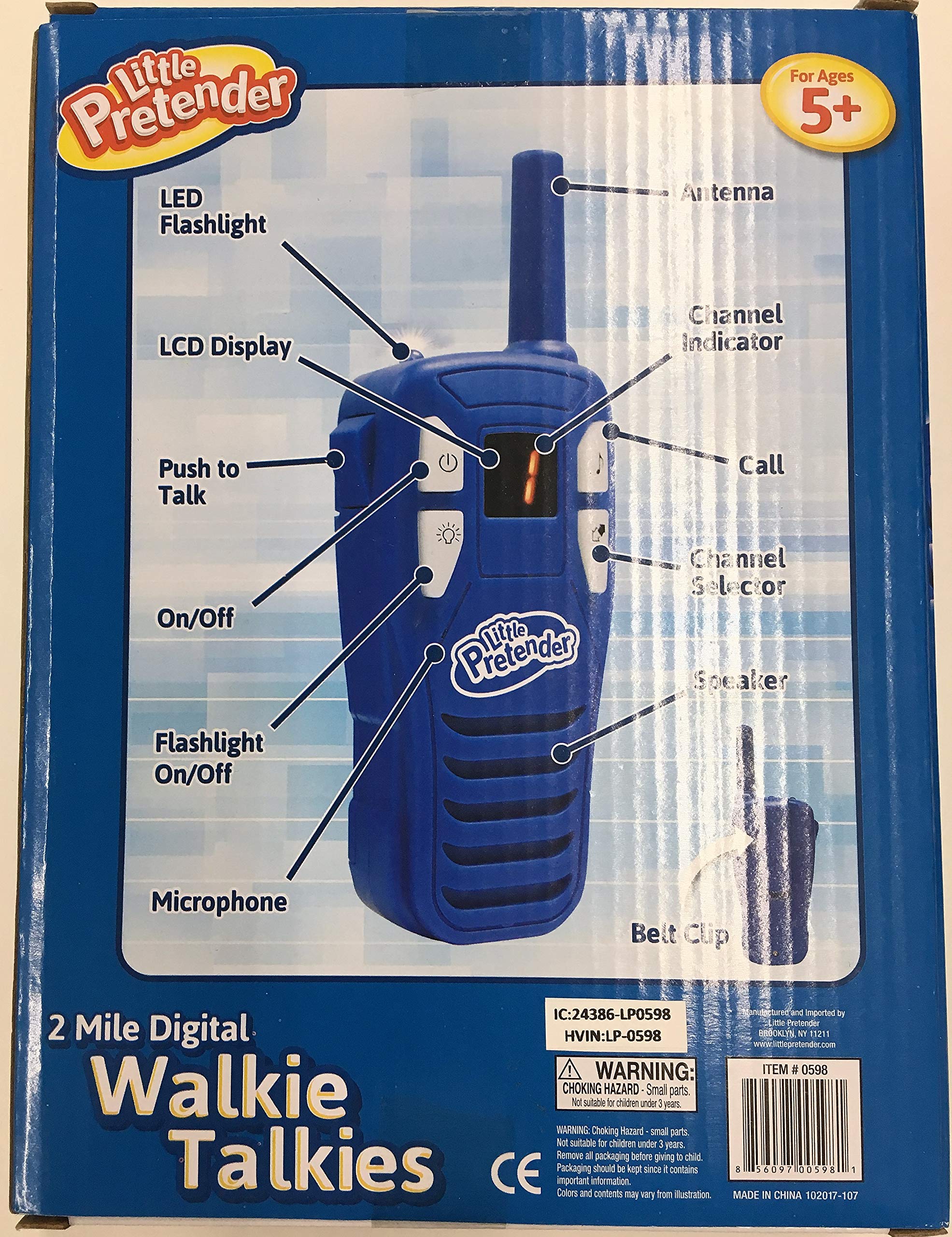 Little Pretender - 2 Pack Walkie Talkies for Kids, 2 Mile Range, 3 Channels, Includes Built in Flash Light | Kids Walkie Talkies | 2 Pack Walkie Talkie Kids, Girls, Boys