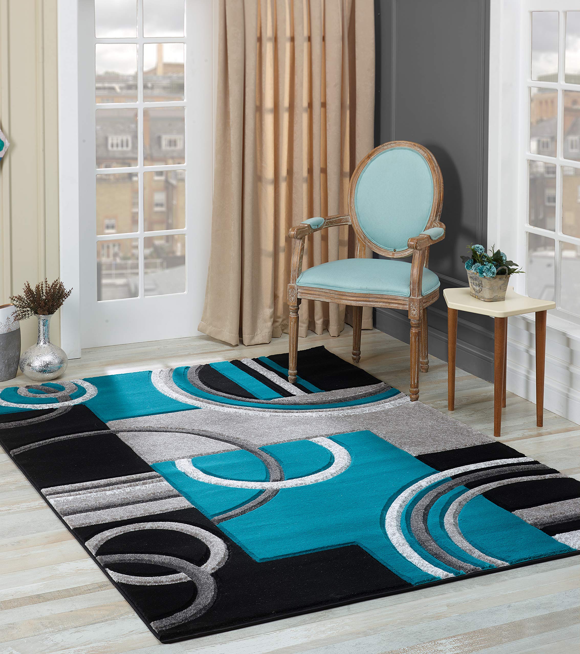 GLORY RUGS Area Rug Modern 5x7 Turquoise Soft Hand Carved Contemporary Floor Carpet with Premium Fluffy Texture for Indoor Living Dining Room and B...