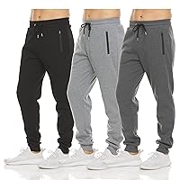 PURE CHAMP Mens 3 Pack Fleece Active Athletic Workout Jogger Sweatpants for Men with Zipper Pocket and Drawstring Size S-3XL