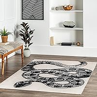 Modern Slithering Serpent Machine Washable Ultra Thin Area Rug, 8' x 10', Black