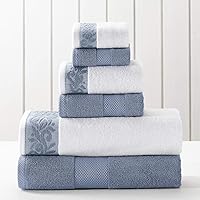 Modern Threads 600 GSM 6-Piece Towel Set with Filgree Jacquard Border Blue