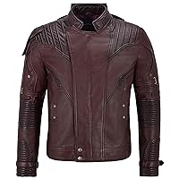 Guardians of Galaxy 2 Men's Leather Jacket Cherry Star Lord Pratt Maroon 4095