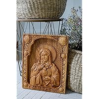 Immaculate Heart of Mary Wood Carved Religious Virgin Mary Icon Christian Gifts Wedding Anniversary gifts housewarming gifts Wall Hanging Art Work