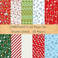 FEPITO 60 Sheets Christmas Pattern Paper Set, 14 x 21cm Decorative Paper for Card Making Scrapbook decoration, 10 Designs