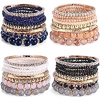 MILACOLATO Bohemian Bracelet Sets for Women - 4 Sets Bohemian Stackable Stretch Beaded Bracelets Multilayered Boho Bracelets Set