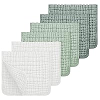 Looxii Muslin Burp Cloths 100% Cotton Muslin Cloths Large 20''x10'' Extra Soft and Absorbent 6 Pack Baby Burping Cloth for Boys and Girls White+Green