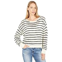 Lucky Brand Women's Long Sleeve Boat Neck Pointelle Stripe Sweater