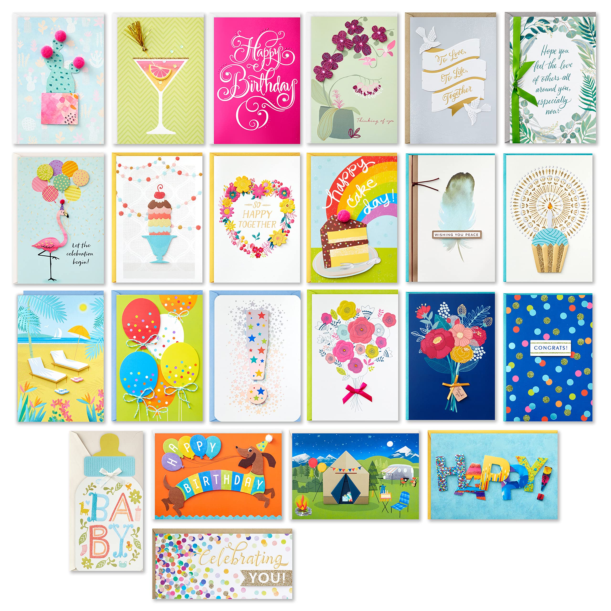 Hallmark Pack of 24 Handmade Assorted Boxed Greeting Cards, Watercolor-Birthday Cards, Baby Shower Cards, Wedding Cards, Sympathy Cards, Thinking of You Cards, Thank You Cards, Multicolor, 5EBN1002