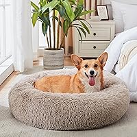 WESTERN HOME WH Calming Dog & Cat Bed, Anti-Anxiety Donut Cuddler Warming Cozy Soft Round Bed, Fluffy Faux Fur Plush Cushion Bed for Small Medium Dogs and Cats (20