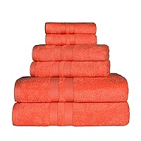 Superior Ultra-Soft 6-Piece Cotton Towel Set, Includes 2 Bath Towels, 2 Hand Towels, and 2 Washcloths for Bathroom, Guest Room, Quick Dry, Daily Use Home Essential Towels - Tangerine