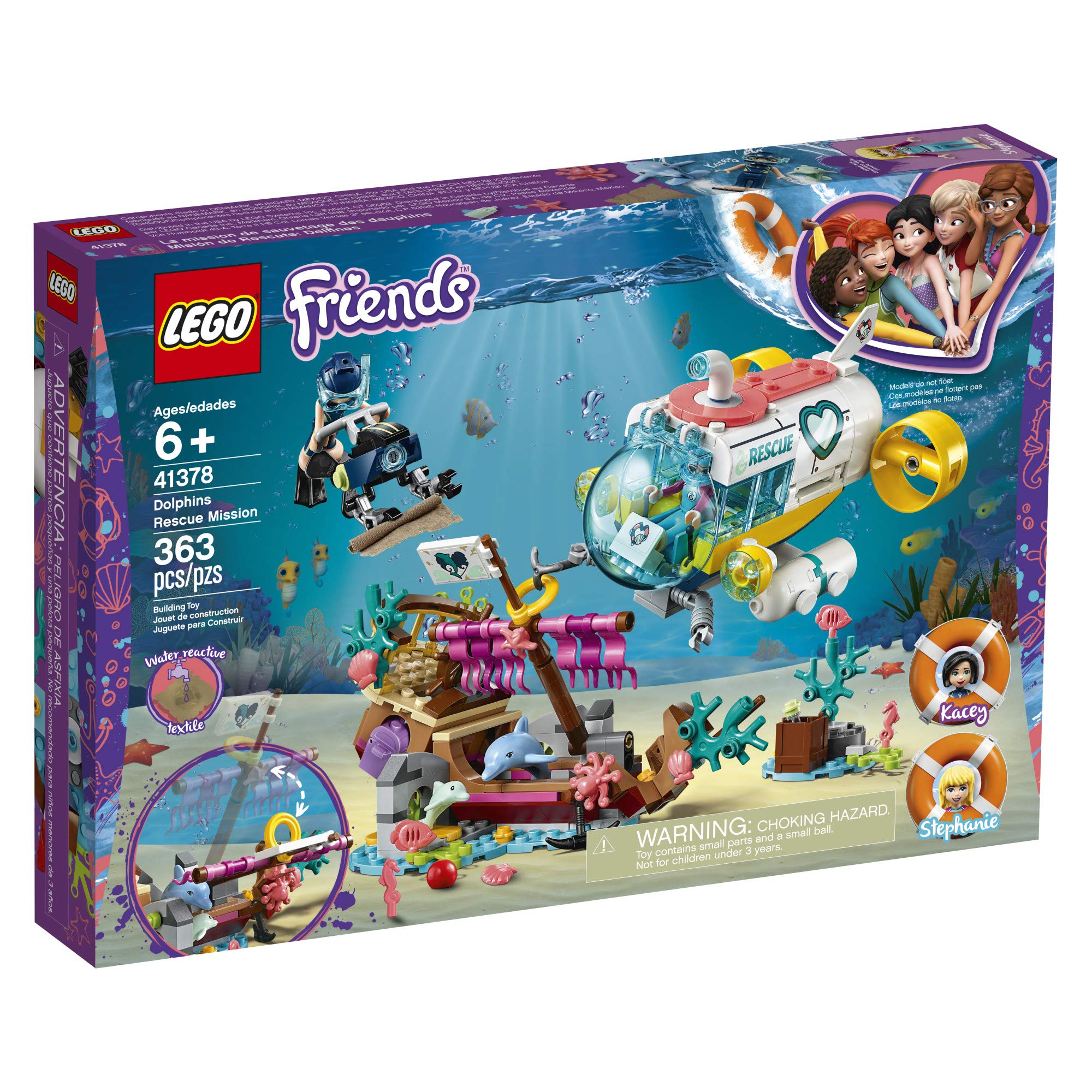 LEGO Friends Dolphins Rescue Mission 41378 Building Kit with Toy Submarine and Sea Creatures, Fun Sea Life Playset with Kacey and Stephanie Minifigures for Group Play (363 Pieces)