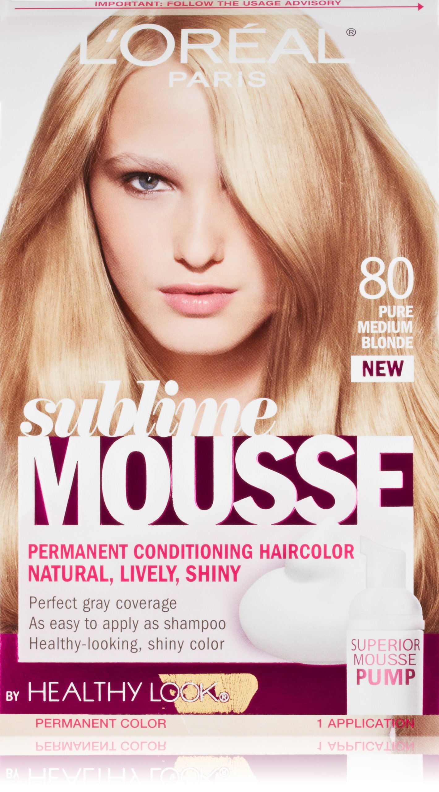 L'Oreal Paris Sublime Mousse by Healthy Look Hair Color, 80 Pure Medium Blonde