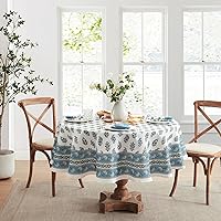 Elrene Home Fashions Tropez Paisley Block Print Stain & Water Resistant Indoor/Outdoor Fabric Round Tablecloth, 70