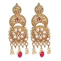 Ethnic Traditional Style Ruby Stone Indian Polki Earrings Partywear Jewelry