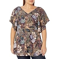 City Chic Women's Plus Size Floral Top with Floaty Sleeves and Peplum Detail