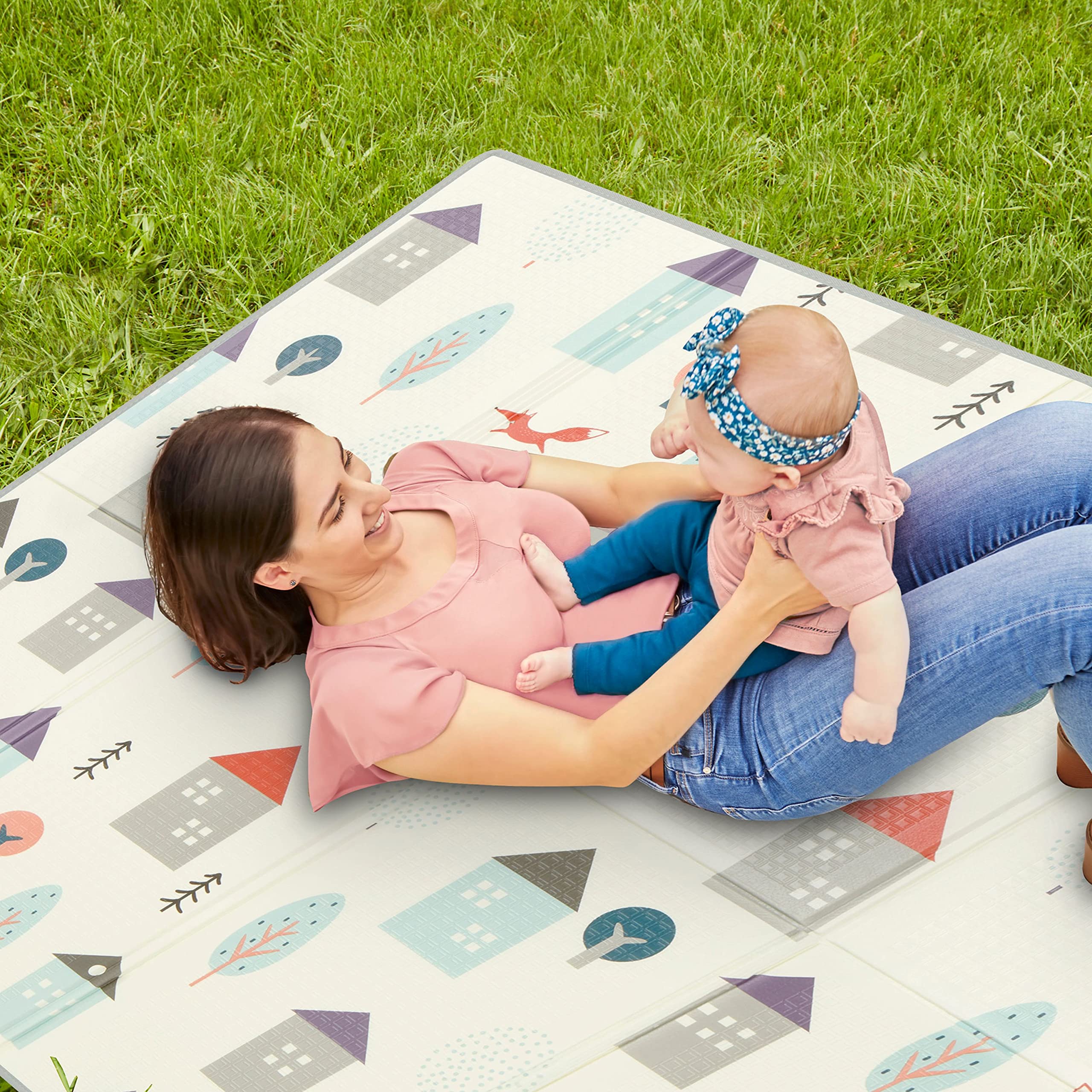 Dream On Me Play Time Reversible Baby Play Mat |Foldable Extra Large Thick Foam Crawling Playmats for Toddlers| Waterproof Portable Playmat for Babies | Yoga/Picnic/Game Mat| Indoor/Outdoor, Multi
