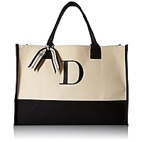 Mud Pie Classic Black and White Initial Canvas Tote Bags (D), 100% Cotton, 17