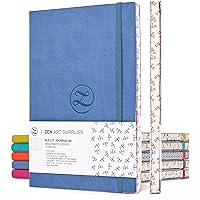 Large B5 Dotted Journal - Enjoy Bullet Journaling with a Soft Cover 7x10-inch, Non-Bleed Thick 120gsm Paper, Dot Journal in Blue, Japanese Edge Motif - Faux Leather Lay Flat Dot Grid Notebook - ZenART