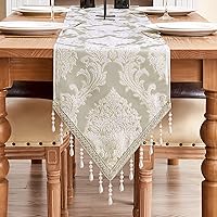 Loom and Mill Luxury Damask Table Runner 13x108 inch, Elegant Jacquard Fabric Dining Table Runners with Beads, Great for Home Table Setting Kitchen Dresser Party Holiday Decoration(Beige, 13x108in)