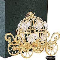 Mother's Day Present - Cinderella Pumpkin Coach 24K Gold Plated Crystal Ornament for Women | Princess | Gift for Mom, Daughter, Grandma, Family | Home Office Table Top Décor | Sun Catcher