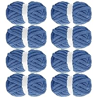 Chunky Yarn for Crocheting 8 Pack,Country Blue Fluffy Jumbo Chenille Yarn,Soft Plush Yarn Bulky,Giant Thick Fuzzy Yarn for Hand Knitting or Arm Knitting (31.7 yds,8 oz Each Skein)
