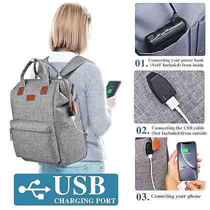 BRINCH Laptop Backpack for Women Men, Personal Item Travel Bag for 15.6 Inch Computer with USB Charging Port Water Resistant College Nurse Backpack Bag Carry On Bookbag for Work/Business,Gray