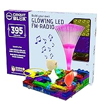 E-BLOX Build Your Own Glowing LED FM Radio Kit, 395 Fun STEM Electrical Science Projects, Building Blocks Circuit Toy Set for Kids, Birthday Gift, Boys, Girls, 8+