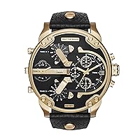 Men's 57mm Mr. Daddy 2.0 Quartz Stainless Steel and Leather Chronograph Watch, Color: Gold, Black (Model: DZ7371)