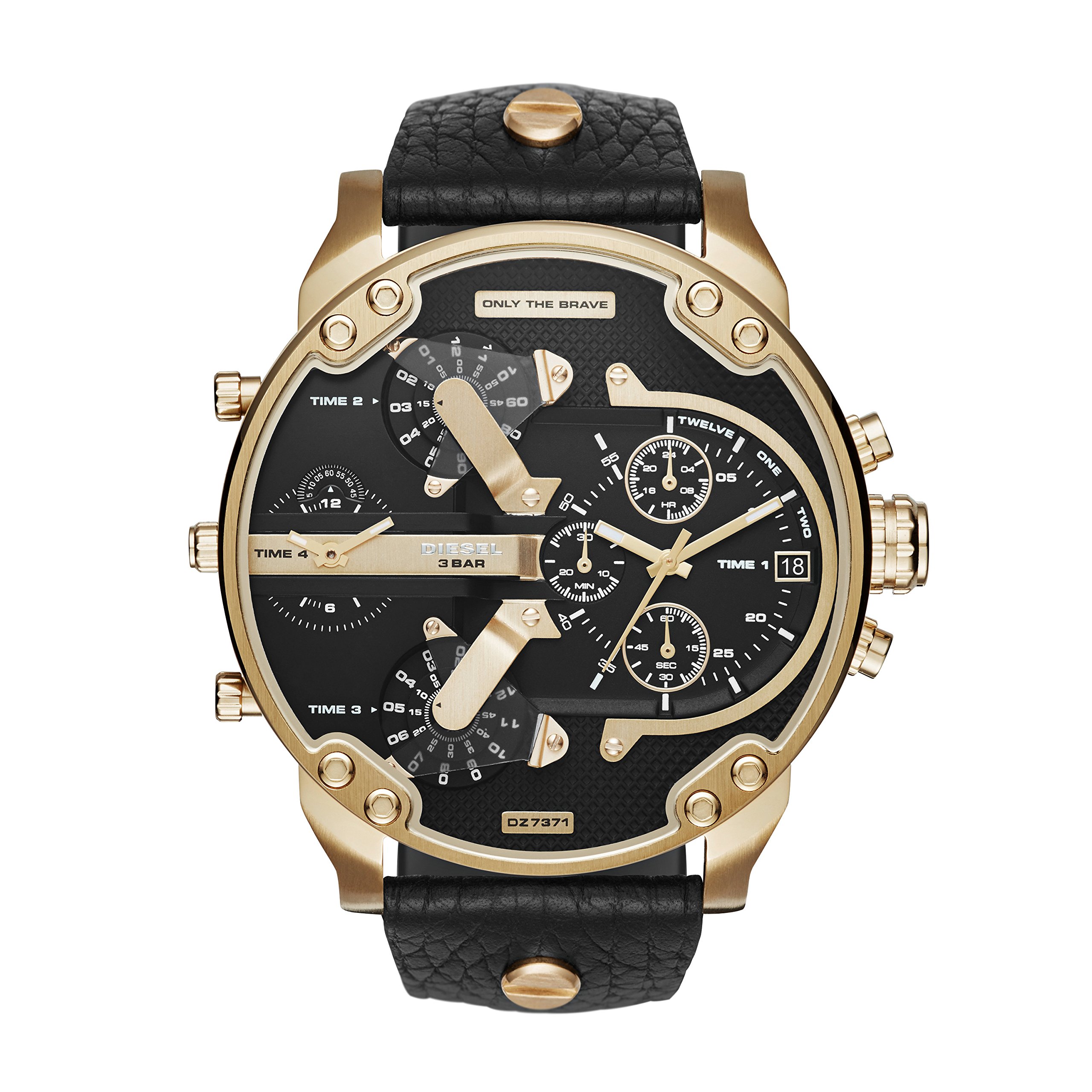 Diesel Men's 57mm Mr. Daddy 2.0 Quartz Stainless Steel and Leather Chronograph Watch, Color: Gold, Black (Model: DZ7371)