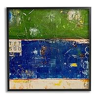 Stupell Industries Green Blue Striped Street Style Stencil Rustic Abstract, Design by Erin Ashley, Black Framed, 17 x 30