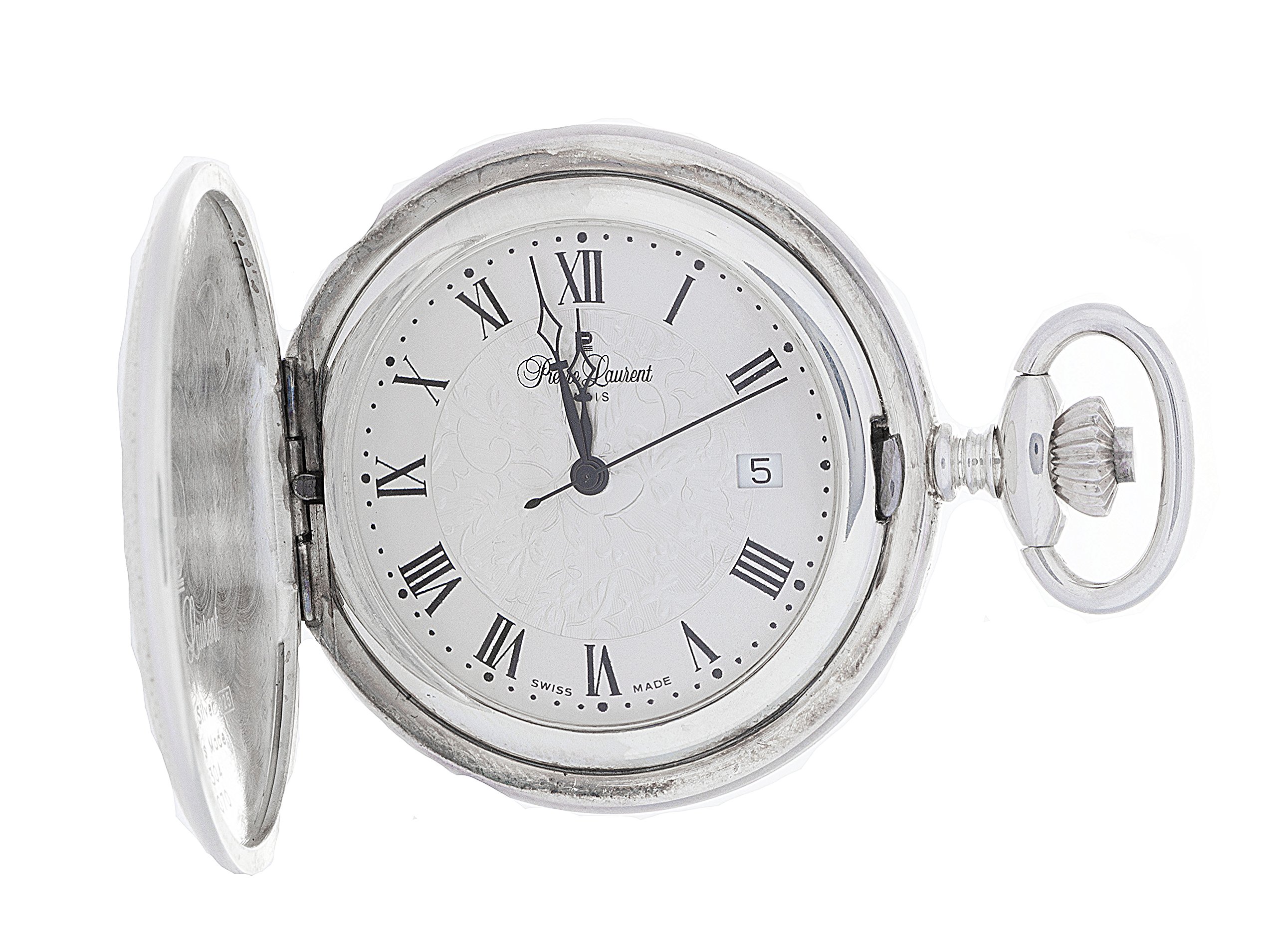 Pierre Laurent Swiss Made Solid Sterling Silver Quartz Pocket Watch 5304