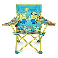 Minions 2 Foldable Camp Chair Fold N Go Chair Sturdy Metal Construction (Easy to Open, Handy Cup Holder, Cleanable Materials, Carrying Bag) for Kids Ages 3+