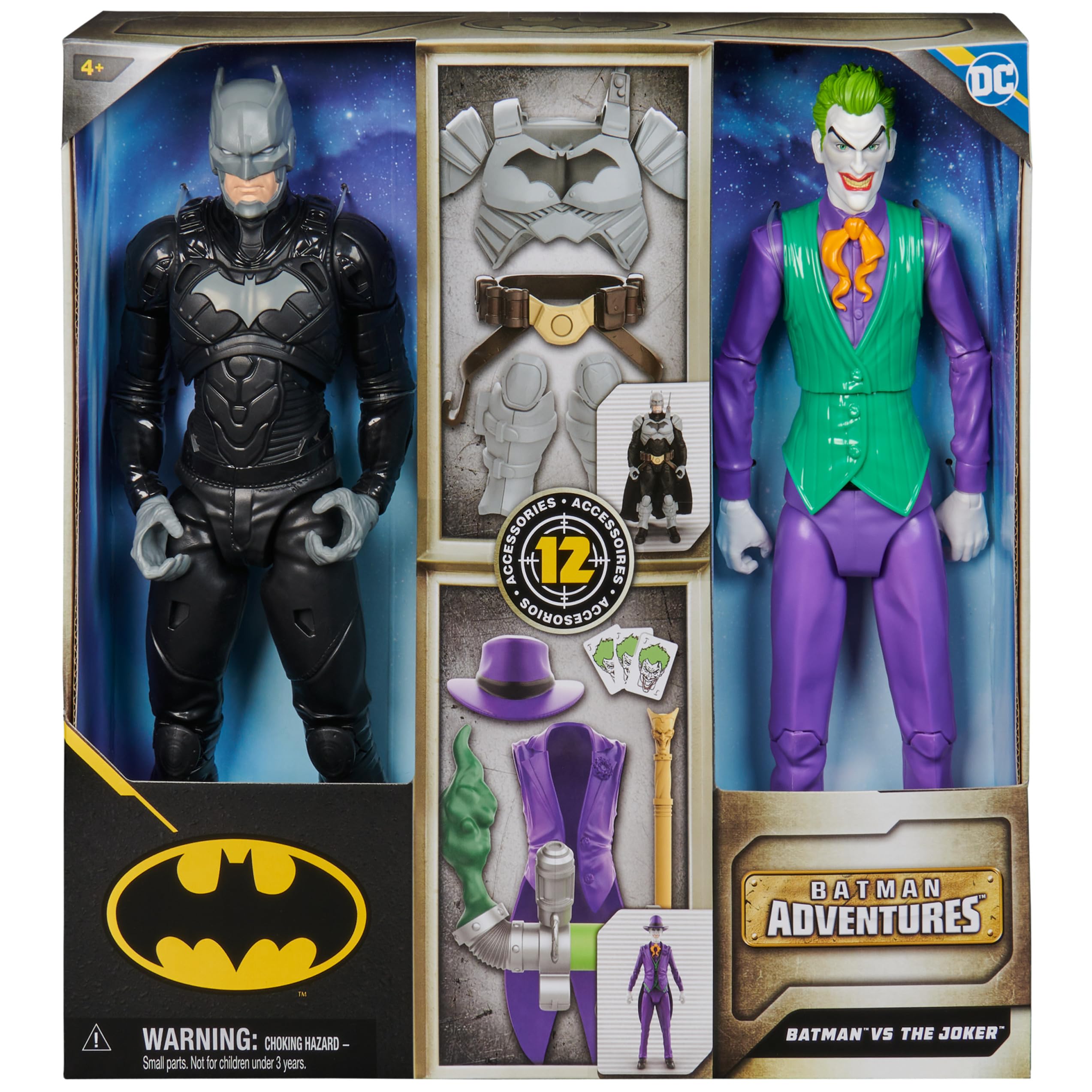 DC Comics, Batman Adventures, Batman vs The Joker Action Figures Set, 2 Figures, 12 Armor Accessories, 12-inch Super Hero Kids Toy for Boys & Girls