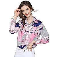 Fasion Women Shirts Patchwork Long Sleeve Casual Tops Button up Classic for Work