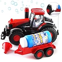 Prextex Bump & Go Bubble Blowing Farm Tractor Toy Truck with Lights, Sounds, and Action for Toddlers - Bubble Solution Included with Toy Tractors - Kids Tractor Toys for 2 Year Old Boy to 3+ Years Old
