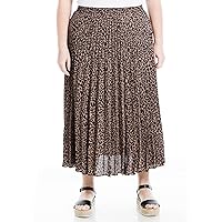 Max Studio Women's Plus Size Pleated Skirt, Brown/Black Mini Cheetah, 1X