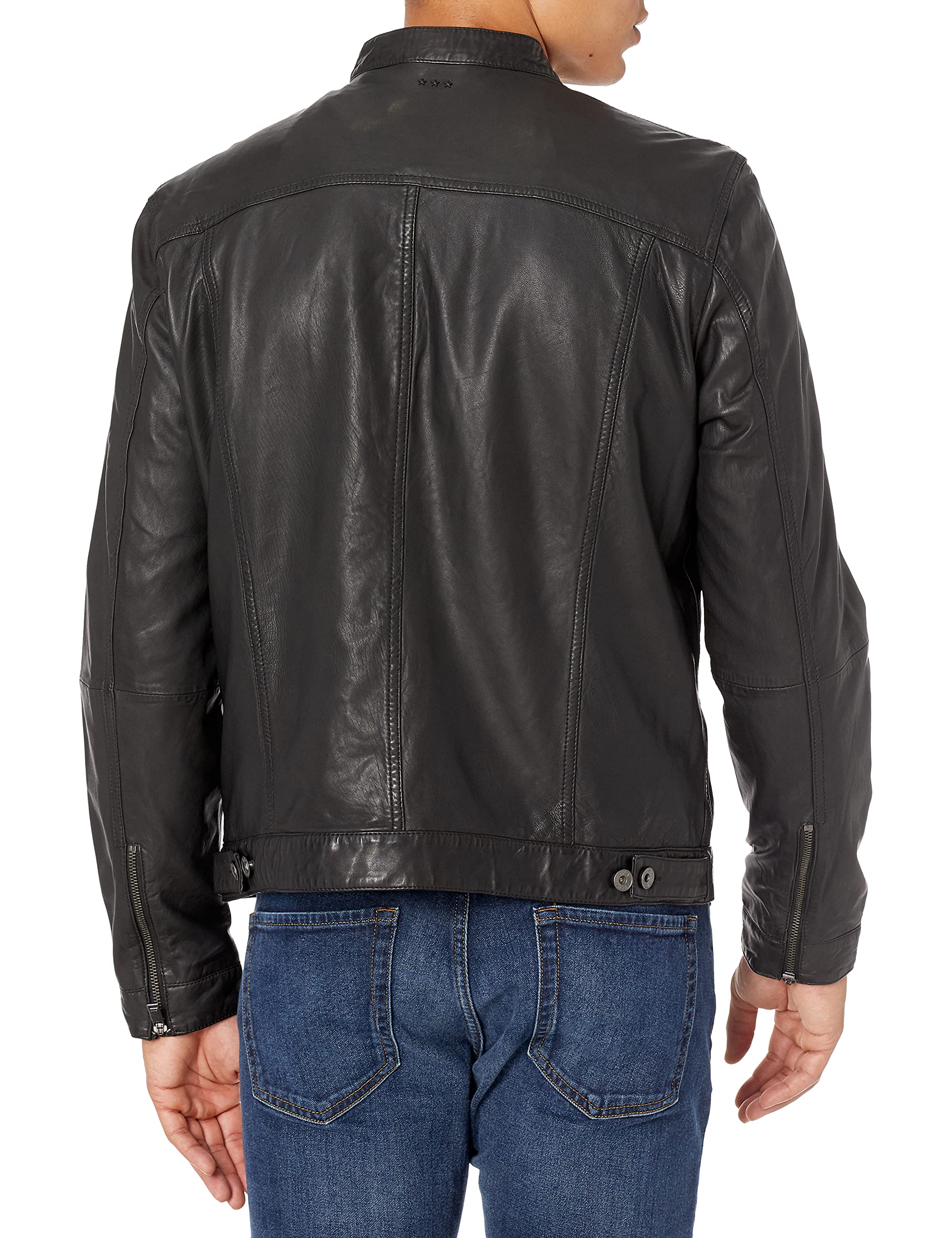 John Varvatos Star USA Men's Brando Band Collar Leather Jacket