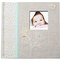 C.R. Gibson's Gray Linen Baby Photo Album Baby Photobook, 9.3 x 9.1 x 1.8 inches, 80 pages