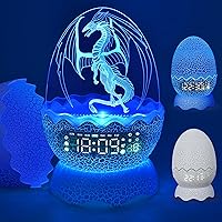 Unique Dragon Egg Alarm Clock/Night Light/Lullaby White Noise/Bluetooth Speaker 4-in-1, Remote Control 16 Colors & Brightness & Volume, for Kids/Adult