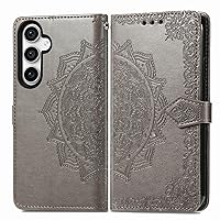 Case for Samsung Galaxy A15 Flip Wallet Case with Kickstand Card Holder Slot Magnetic Clasp Cover Premium Leather Protective Cover for Samsung Galaxy A15. Mandala Gray SD