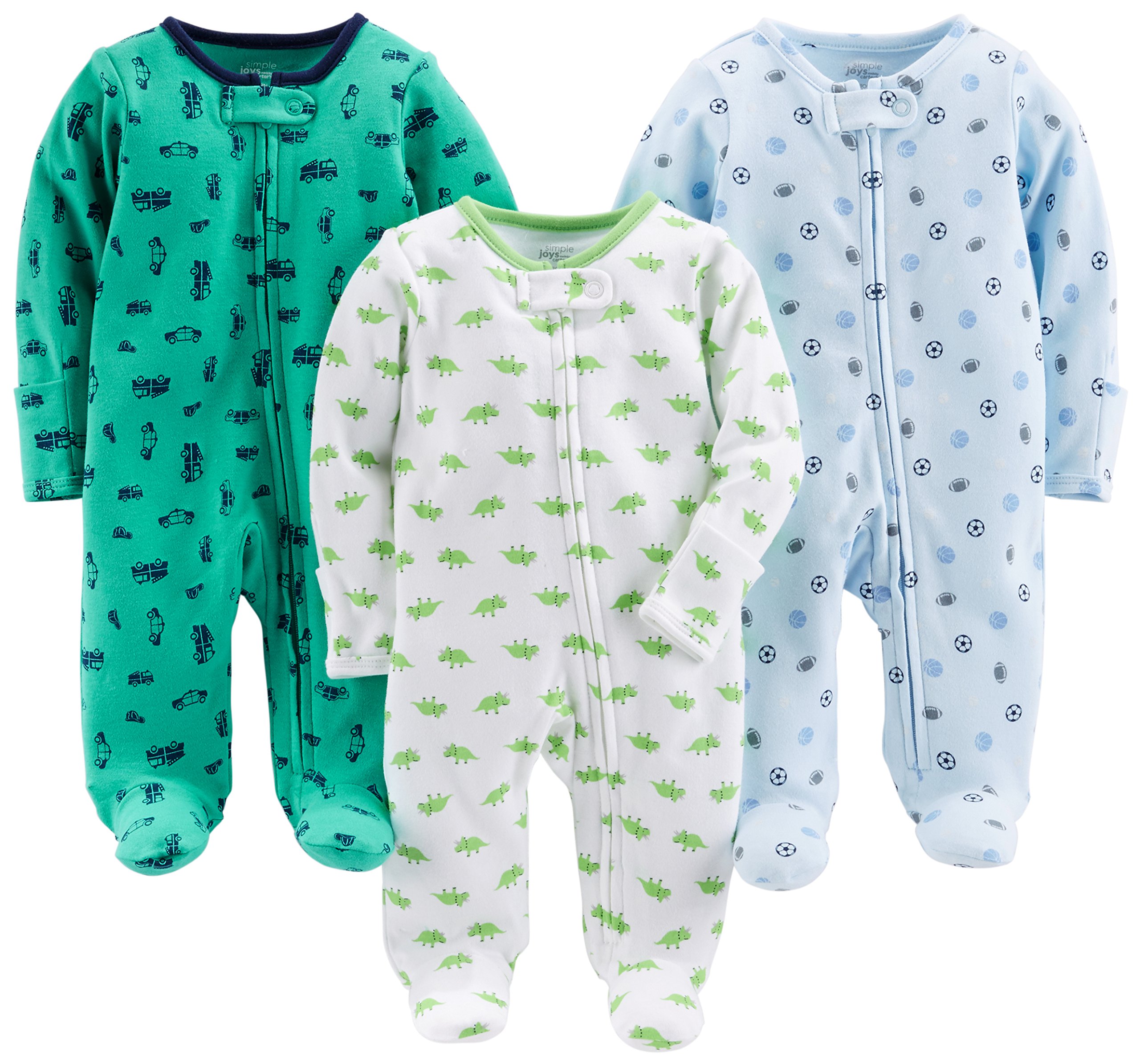 Simple Joys by Carter's Baby Boys' Cotton Footed Sleep and Play, Pack of 3