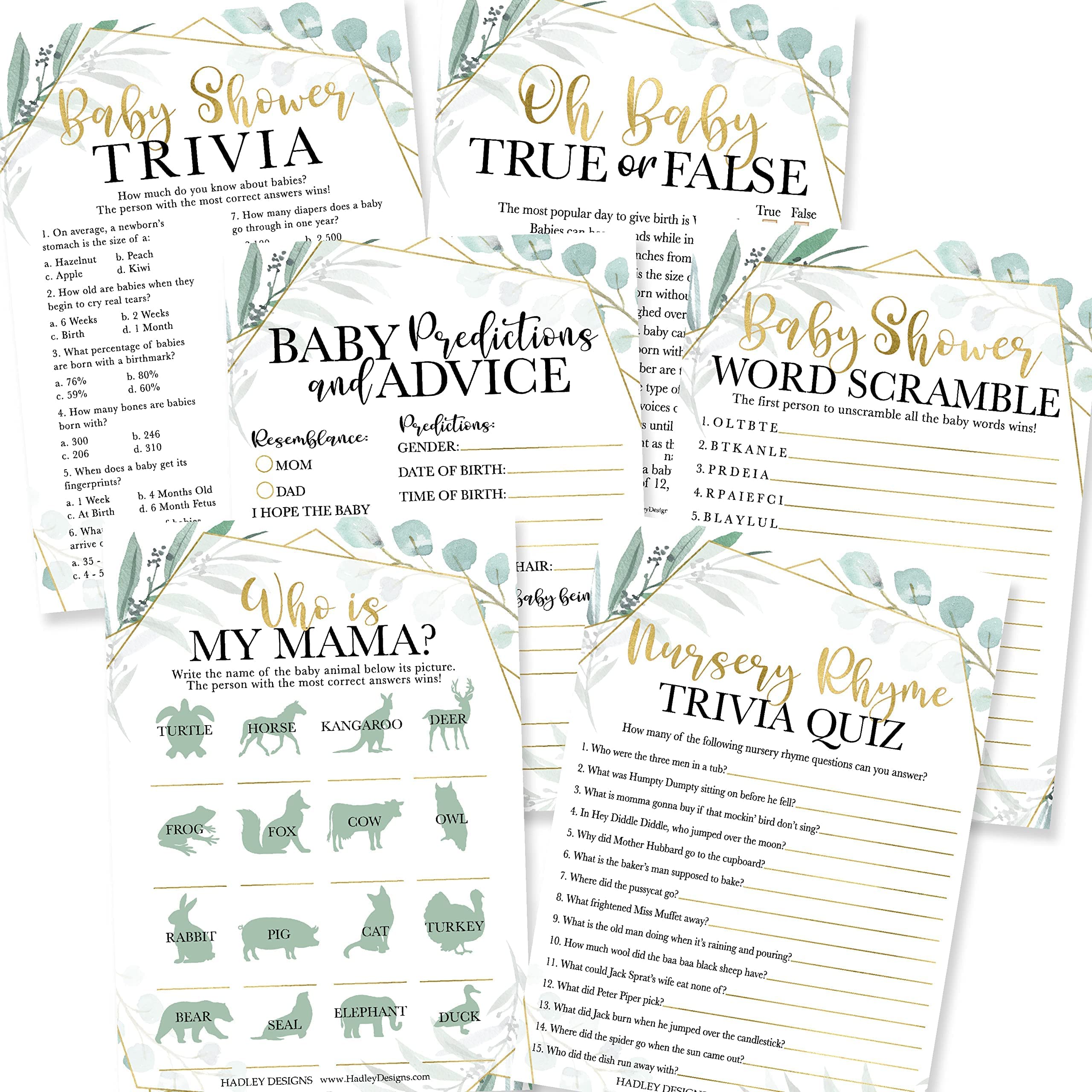 50 Greenery Baby Prediction And Advice Cards, Trivia Games, etc, 25 Baby Animal Matching, Nursery Rhyme Game - 6 Double Sided Cards Baby Shower Games Funny, Baby Shower Ideas Baby Sprinkle Games