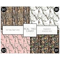 Real Tree Camo Vinyl Permanent Self Adhesive Backed Craft Vinyl Camouflage Patterns Works with Craft Cutters 12 inch by 12 inch - 4 Sheet Bundle (1 of Each)