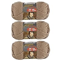 Bernat Softee Chunky 3-Pack Yarn - (6) Gauge 100% Acrylic - 3.5 oz -Soft Taupe- Machine Wash & Dry