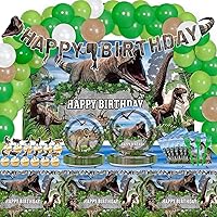 189 Pcs Dinosaur Tableware Tablecloth Party Supplies Set for 24 Guests Dinosaur Birthday Party Decoration Kit Includes Plates Backdrop Banners Cake Topper Dino Baby Shower Kids Party Favors