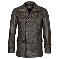 Smart Range Men's Marshal Double Breasted Combat World War 2 Dirty Brown Vintage 100% Real Leather Coat Jacket Dr-Who
