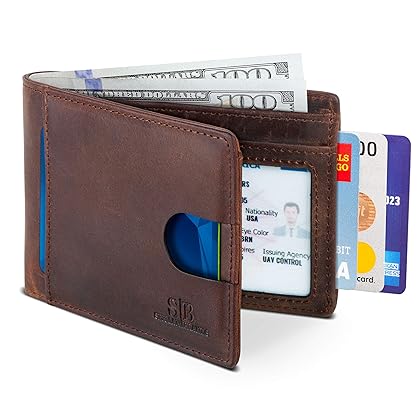SERMAN BRANDS RFID Blocking Slim Bifold Genuine Leather Thin Minimalist Front Pocket Wallets for Men Billfold Wallet Men Gift