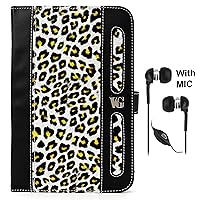 Leopard (Black Yellow) Travel Proffesional Portfolio Carrying Cover Protective Case for Kindle Fire Full Color 7 inch Multi Touch Display, Wi Fi and Handsfree with Mic